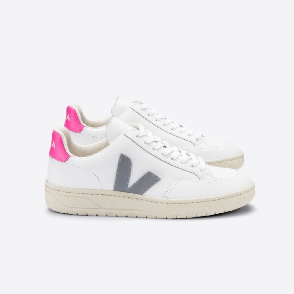Veja leather V-12 pink and grey lace ups
